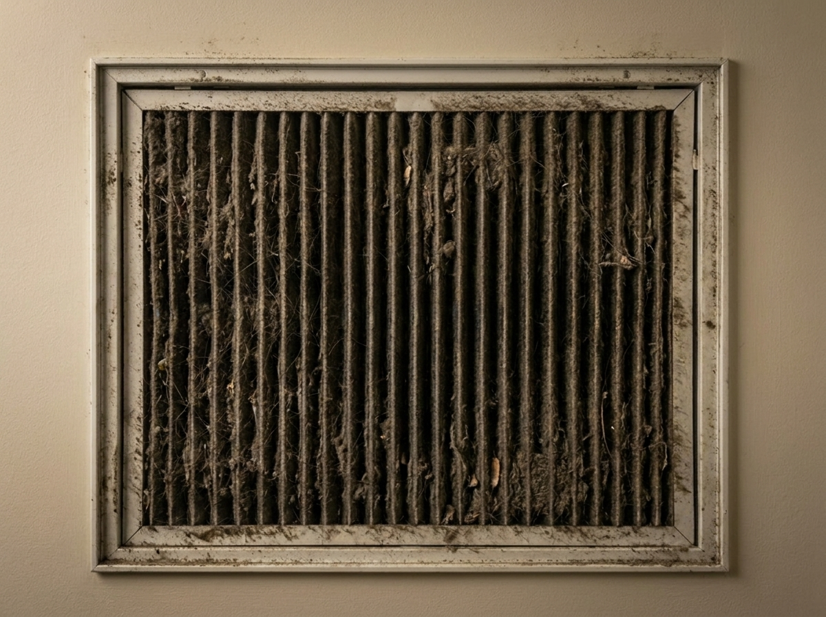 Filthy clogged air filter before replacement