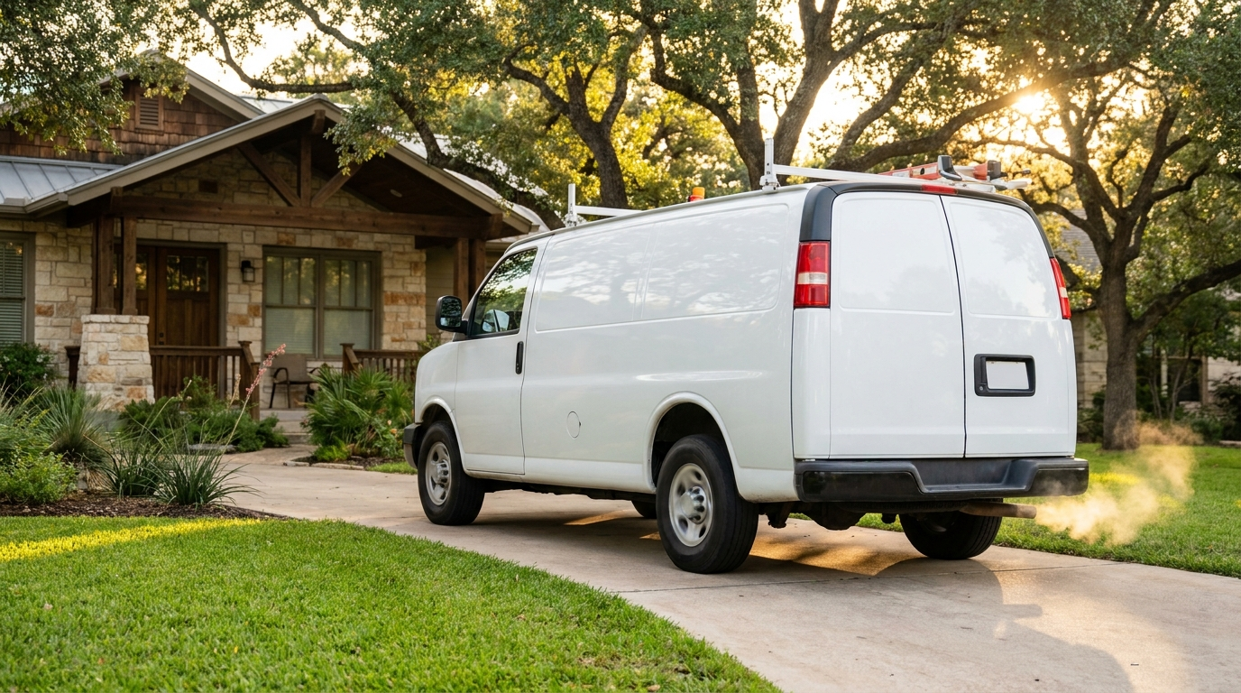 Comfort Pro HVAC service van arriving at a home